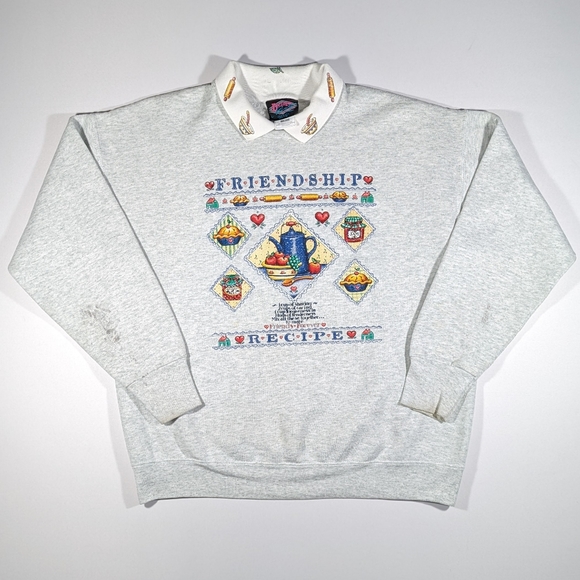 Fruit of the Loom Tops - Vintage 90s Sz Large Friendship Recipe Collared Long Sleeve Sweatshirt